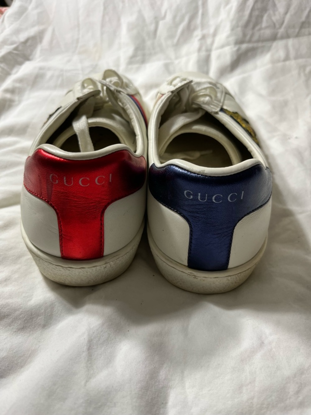 Gucci White Leather Sneakers with Embroidered Yellow Tiger and Red-Blue Stripes - Picture 6 of 6